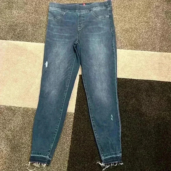 SPANX Denim - Spanx Jeans Womens Blue Denim Stretch Distressed Ankle Skinny Raw Hem - L
